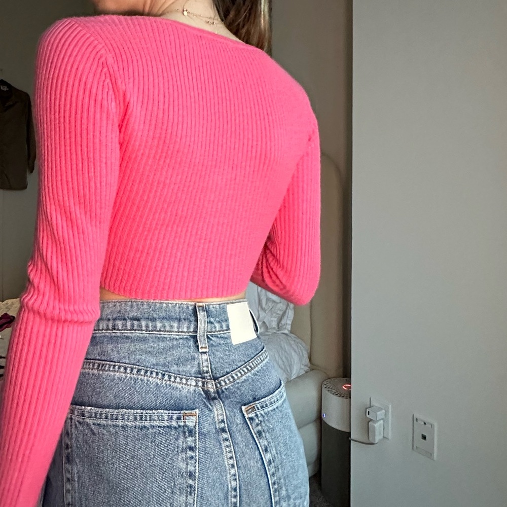 Reformation Pink Ribbed Cardigan - Picture 2 of 9